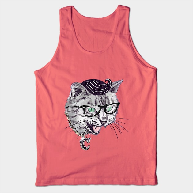 Black and White cat with a silver C chain Tank Top by Donaatelle